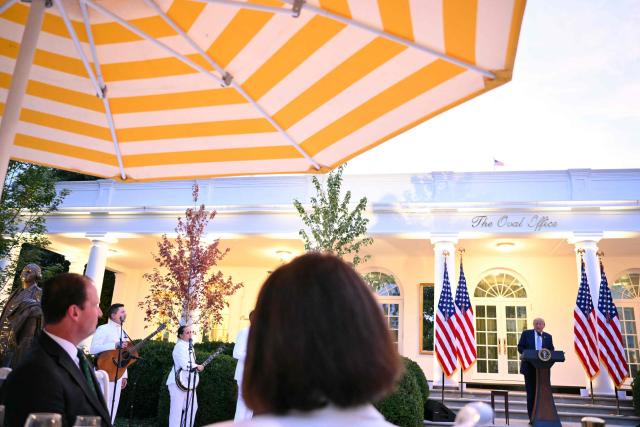 US President Donald Trump speaks during a Rose Garden dinner at the White House in Washington, DC, on September 17, 2026. (Photo by Mandel NGAN / AFP)