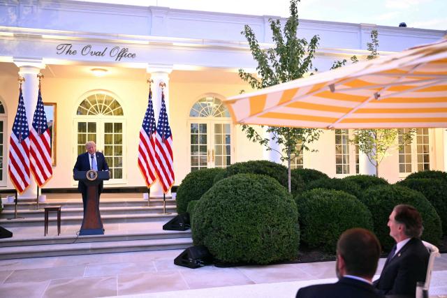 US President Donald Trump speaks during a Rose Garden dinner at the White House in Washington, DC, on September 17, 2026. (Photo by Mandel NGAN / AFP)