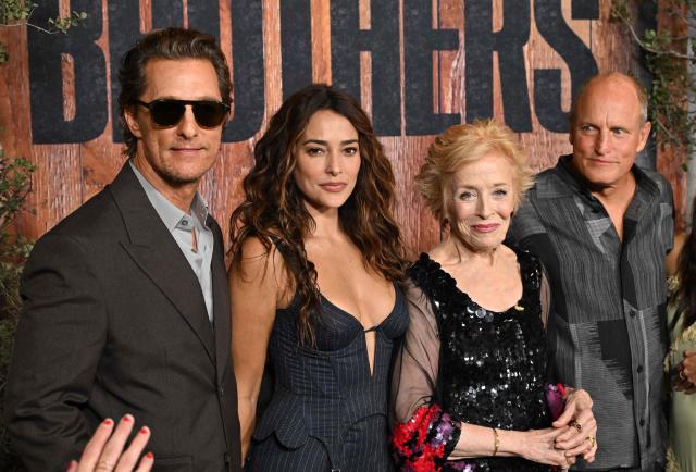 (L/R) US actors Matthew McConaughey, Natalie Martinez, Holland Taylor and Woody Harrelson attend the premiere of Apple TV series "Brothers" at the Hammer Museum in Los Angeles on September 17, 2026. (Photo by LISA O'CONNOR / AFP)