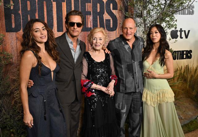 (L/R) US actors Natalie Martinez, Matthew McConaughey, Holland Taylor, Woody Harrelson and Brittany Ishibashi attend the premiere of Apple TV series "Brothers" at the Hammer Museum in Los Angeles on September 17, 2026. (Photo by LISA O'CONNOR / AFP)