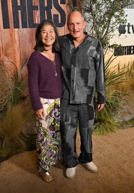 US actor Woody Harrelson and his wife Laura Louie attend the premiere of Apple TV series "Brothers" at the Hammer Museum in Los Angeles on September 17, 2026. (Photo by LISA O'CONNOR / AFP)