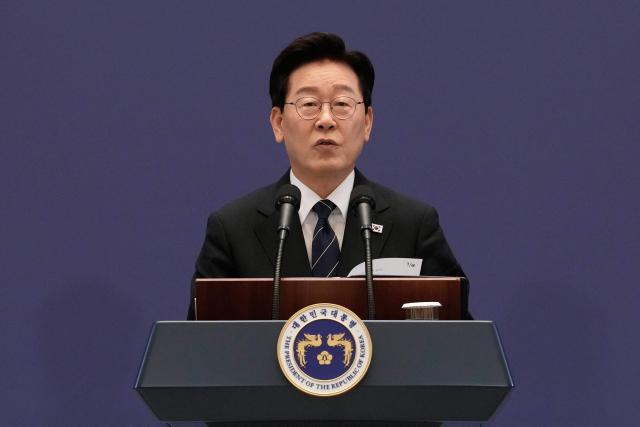South Korean President Lee Jae Myung speaks during a press conference at the presidential Blue House in Seoul on September 18, 2026. (Photo by Ahn Young-joon / POOL / AFP)