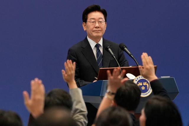 South Korean President Lee Jae Myung attends a press conference at the presidential Blue House in Seoul on September 18, 2026. (Photo by Ahn Young-joon / POOL / AFP)