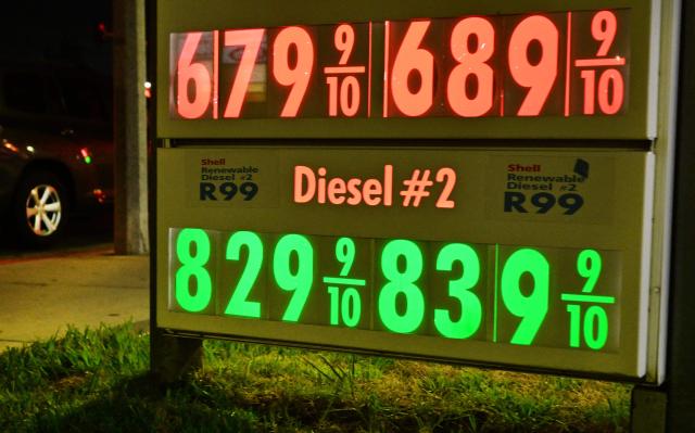 Diesel prices are displayed above $8 per gallon at a gas station in Los Angeles, on September 17, 2026, as prices reach record highs across the United States. Average diesel prices in the United States struck a record high of just under $6.27 a gallon on September  15, the motorists' association AAA said, pressuring President Donald Trump ahead of midterm congressional elections.
The price of the fuel used largely in road hauling, agriculture and construction hit $6.2694, according to the association, as the Middle East war tightens supplies and Ukraine strikes Russian refineries. (Photo by Frederic J. BROWN / AFP)