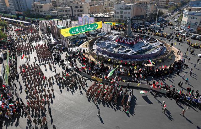 Members of Iran's Basij paramilitary force take part in a military rally named Jan-Fada (those willing to sacrifice their lives) in Tehran September 18, 2026. (Photo by AFP) / Israel OUT / NO Access Israel Media/Persian Language TV Stations Outside Iran / Strictly No Access BBC Persian / VOA Persian/Manoto TV / Iran International
/ Radio Farda --
Attention editors: AFP covers the war in the Middle East through its extensive regional network, including bureaus in Tehran, Jerusalem, and several neighboring countries. Since the start of the conflict, journalists have been working under increasingly restrictive conditions. Authorities in several countries have limited reporters' movements, photo and live video coverage from sensitive locations. Some governments and armed groups have banned images of missile or drone strikes and other security-related sites. / 