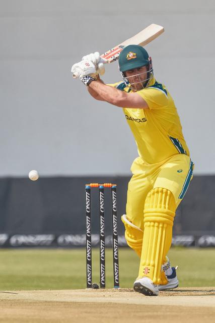 Australia's Mitchell Marsh plays a shot during the second one-day international (ODI) cricket match between Zimbabwe and Australia at the Harare Sports Club in Harare on September 18, 2026. (Photo by Jekesai NJIKIZANA / AFP)