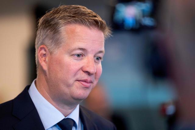 Head of INEOS Energy's upstream and CCS activities in Denmark Mads Gade reacts on stage during the inauguration of the Greensand carbon capture and storage (CCS) project in Esbjerg, Denmark, on September 18, 2026. Greensand is the first project in the European Union designed to demonstrate a full CCS value chain, including the capture, transport and storage of carbon dioxide in depleted oil and gas reservoirs beneath the North Sea. (Photo by Bo Amstrup / Ritzau Scanpix / AFP) / Denmark OUT