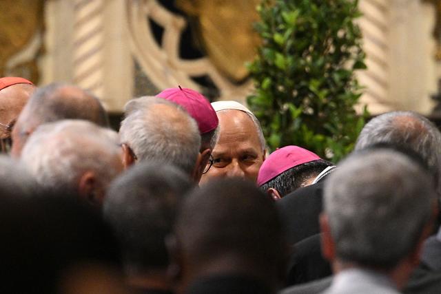 Pope Leo XIV (C) arrives to attend a Diocesan assembly of Rome at the Basilica of Saint John Lateran, in central Rome, on September 18, 2026. (Photo by Andreas SOLARO / AFP)