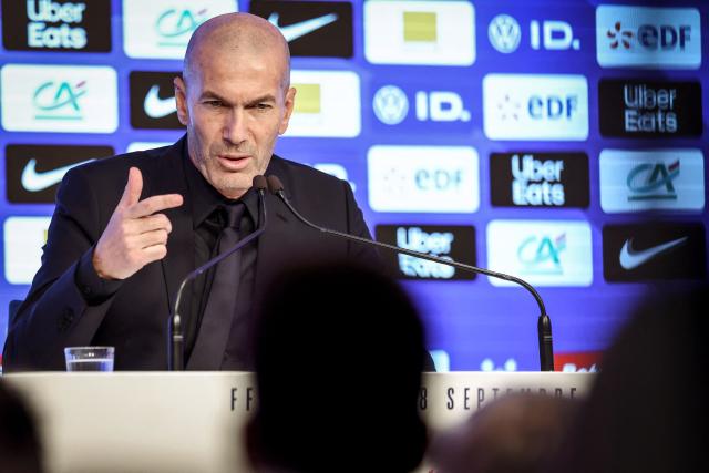 France's national football team head coach Zinedine Zidane holds a press conference to unveil France squad for the upcoming Nations League matches, at the French football federation (FFF) heaquarters in Paris on Septembre 18, 2026. (Photo by FRANCK FIFE / AFP)