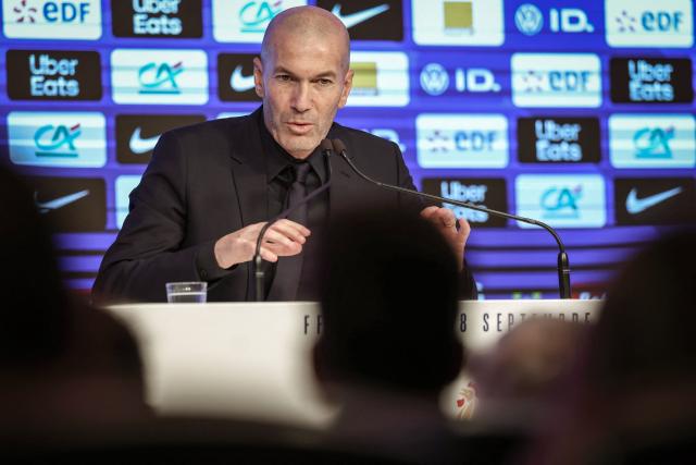 France's national football team head coach Zinedine Zidane holds a press conference to unveil France squad for the upcoming Nations League matches, at the French football federation (FFF) heaquarters in Paris on Septembre 18, 2026. (Photo by FRANCK FIFE / AFP)