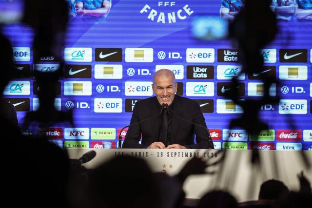France's national football team head coach Zinedine Zidane holds a press conference to unveil France squad for the upcoming Nations League matches, at the French football federation (FFF) heaquarters in Paris on Septembre 18, 2026. (Photo by FRANCK FIFE / AFP)