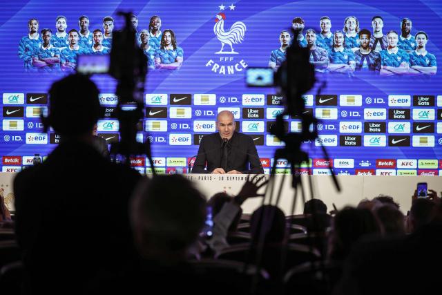France's national football team head coach Zinedine Zidane holds a press conference to unveil France squad for the upcoming Nations League matches, at the French football federation (FFF) heaquarters in Paris on Septembre 18, 2026. (Photo by FRANCK FIFE / AFP)