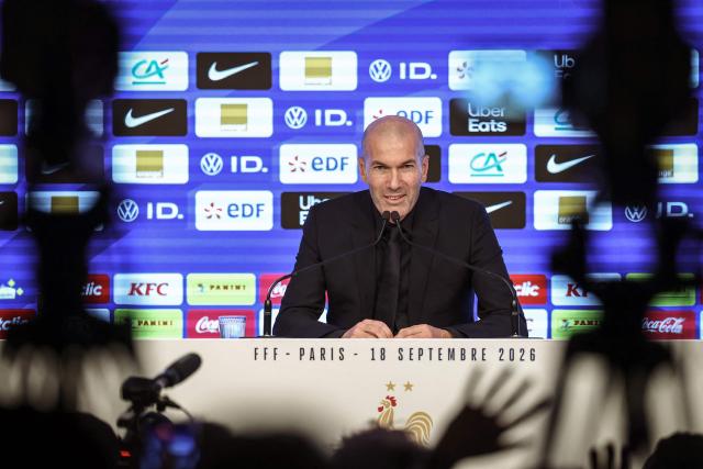 France's national football team head coach Zinedine Zidane holds a press conference to unveil France squad for the upcoming Nations League matches, at the French football federation (FFF) heaquarters in Paris on Septembre 18, 2026. (Photo by FRANCK FIFE / AFP)