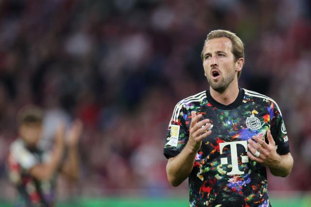 Bayern Munich's English forward #09 Harry Kane celebrates scoring his team's fourth goal during the German first division Bundesliga football match between FC Bayern Munich and Union Berlin in Munich, southern Germany on September 18, 2026. (Photo by Alexandra BEIER / AFP)