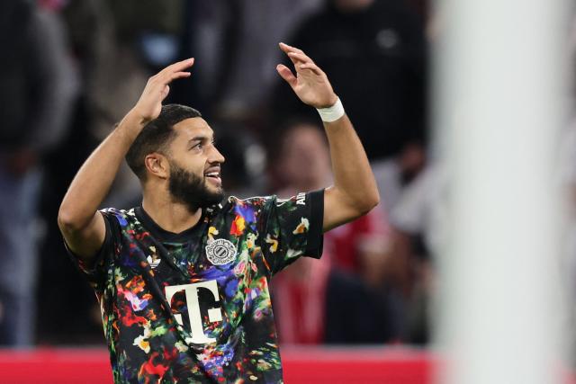Bayern Munich's Moroccan midfielder #34 Ismael Saibari celebrates scoring his team's fifth goal during the German first division Bundesliga football match between FC Bayern Munich and Union Berlin in Munich, southern Germany on September 18, 2026. (Photo by Alexandra BEIER / AFP)