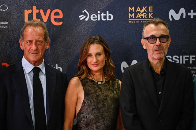 (From L) French actor Vincent Lindon, French actress Camille Cottin and French director Frederic Cavaye  pose during a photocall to promote the film " Les Miserables" during the 74th San Sebastian International Film Festival in the northern Spanish Basque city of San Sebastian on September 19, 2026. (Photo by ANDER GILLENEA / AFP)