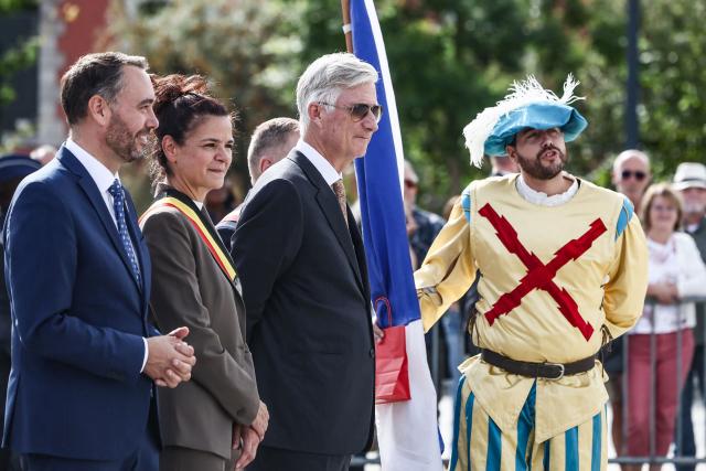 Vice-prime minister and Minister of Foreign Affairs Maxime Prevot, Namur Mayor Charlotte Bazelaire and King Philippe - Filip of Belgium takes part in the "Wallonia feasts" celebrations in Namur on September 2026. (Photo by BRUNO FAHY / Belga / AFP) / Belgium OUT
