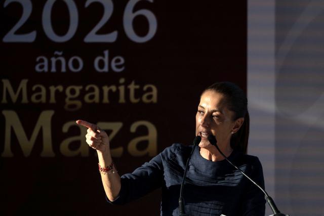 Mexico's President Claudia Sheinbaum gives a speech during the presentation of her second year government report in Tijuana, Baja California state, Mexico on September 19, 2026. (Photo by Guillermo Arias / AFP)