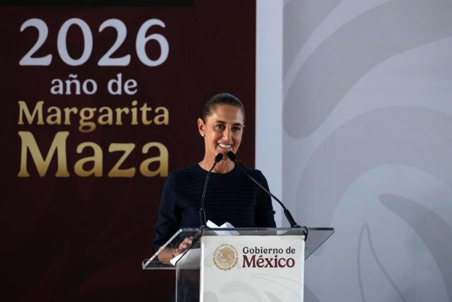 Mexico's President Claudia Sheinbaum gives a speech during the presentation of her second year government report in Tijuana, Baja California state, Mexico on September 19, 2026. (Photo by Guillermo Arias / AFP)