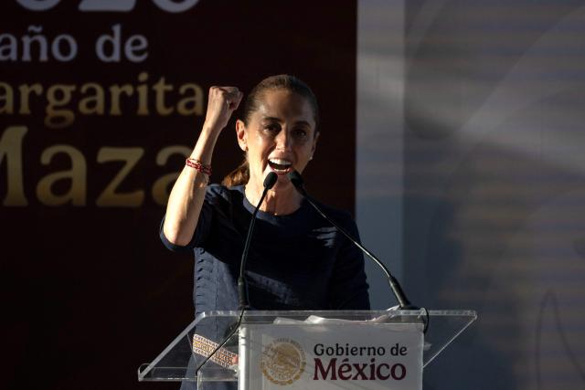 Mexico's President Claudia Sheinbaum gives a speech during the presentation of her second year government report in Tijuana, Baja California state, Mexico on September 19, 2026. (Photo by Guillermo Arias / AFP)