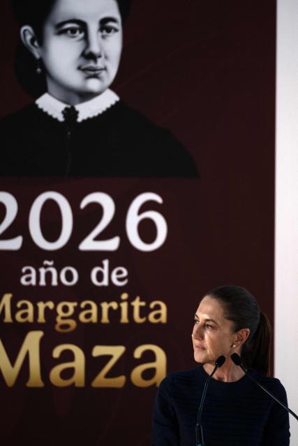 Mexico's President Claudia Sheinbaum gives a speech during the presentation of her second year government report in Tijuana, Baja California state, Mexico on September 19, 2026. (Photo by Guillermo Arias / AFP)