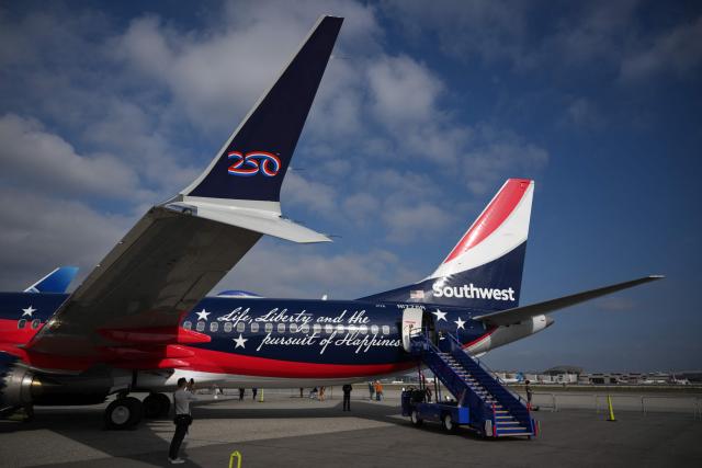People tour the Southwest Airlines “Independence One” Boeing 737 MAX 8 (N1776R) aircraft in America 250th livery as aviation enthusiasts gather for the Cranky Dorkfest 2026 event at Los Angeles International Airport (LAX) in Los Angeles, on September 19, 2026. (Photo by Patrick T. Fallon / AFP)