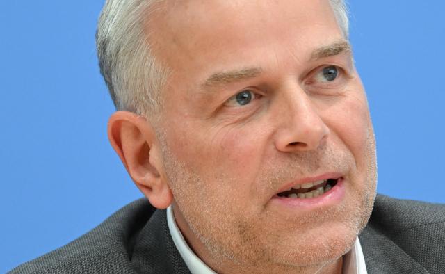 The candidate for Mecklenburg-Western Pomerania's State Premier of the far-right Alternative for Germany (AfD) party Leif-Erik Holm speaks during a press conference one day after state elections in Berlin and Mecklenburg-Western Pomerania, in Berlin on September 21, 2026. (Photo by RALF HIRSCHBERGER / AFP)