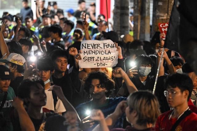 Demonstrators join a rally commemorating the 54th anniversary of the imposition of Martial Law in Manila on September 21, 2026. (Photo by Jam STA ROSA / AFP)