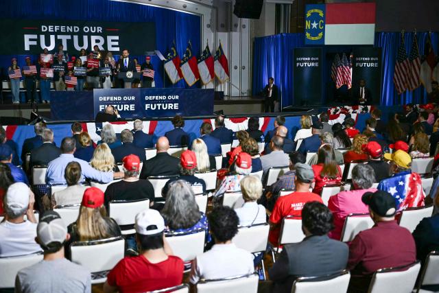 US Vice President JD Vance speaks during a rally at Koury Convention Center in Greensboro, North Carolina, on September 21, 2026. (Photo by Kent NISHIMURA / POOL / AFP)