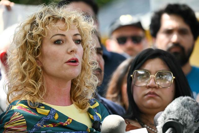 Kate Lincoln-Goldfinch (L), attorney representing the family of Wilber Rafael Garces Perez, speaks during a news conference a day after Perez, a Venezuelan national, was shot and wounded during a US Immigration and Customs Enforcement (ICE) operation in Austin, Texas, on September 21, 2026. Venezuelan migrant Wilber Rafael Garces Perez, 28, was rushed to a hospital after he was shot on September 20 by a US immigration agent, local officials said, voicing outrage and demanding an investigation into what happened. The man was in stable but serious condition with one gunshot wound to the torso suffered during a foot pursuit, the officials said, stressing that information on what occurred was "very preliminary." (Photo by RONALDO SCHEMIDT / AFP)