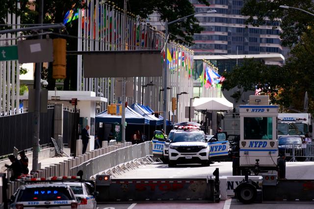 Law enforcement provides security around United Nations headquarters in New York on September 21, 2026, on the eve of the start of the UN General Assembly. (Photo by Leonardo MUNOZ / AFP)