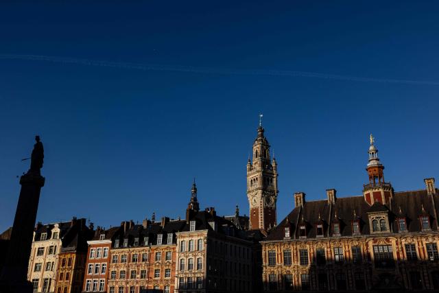 This photograph shows Lille's Grand'Place, with the Beffroi de la Chambre de Commerce and the Column of the Goddess, in Lille, northern France, on September 21, 2026. (Photo by Sameer Al-DOUMY / AFP)