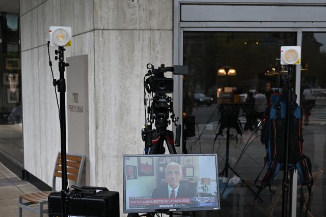 MS NOW video equipment is seen near the White House in Washington, DC, on September 21, 2026. Three leading US news outlets announced on September 21 they will go to court after being banned from the White House, as President Donald Trump claimed that media critical of his administration is a "Cancer" threatening national security. CNN, MS NOW and Politico said in a joint statement that they were filing suit after Trump last week ordered them to be barred from the presidential complex. (Photo by Alex WROBLEWSKI / AFP)