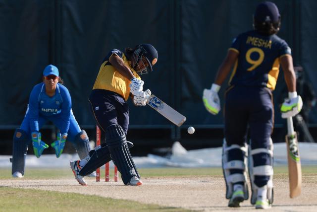 Sri Lanka's Chamari Athapaththu plays a shot in the women's gold medal cricket match between India and Sri Lanka during the 2026 Asian Games at Korogi Athletic Park in Nisshin, Aichi prefecture on September 22, 2026. (Photo by DAVID GRAY / AFP)