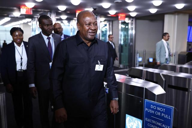 Ghana's President John Mahama arrives for the 81st United Nations General Assembly at the United Nations Headquarters in New York, on September 22, 2026. (Photo by CHARLY TRIBALLEAU / AFP)