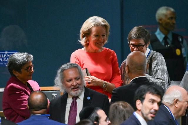 Queen Mathilde of Belgium (C) attends the 81st United Nations General Assembly at the United Nations Headquarters in New York, on September 22, 2026. (Photo by ANGELA WEISS / AFP)