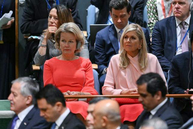 (L/R, center row) Queen Mathilde of Belgium and Queen Máxima of the Netherlands attend the 81st United Nations General Assembly at the United Nations Headquarters in New York, on September 22, 2026. (Photo by ANGELA WEISS / AFP)