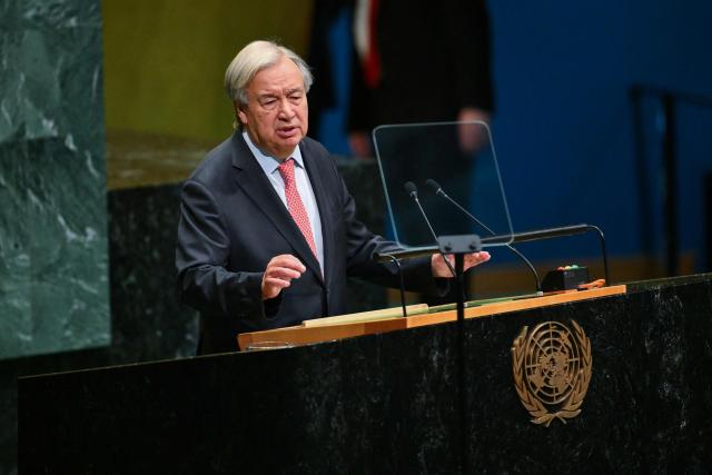 UN Secretary General Antonio Guterres speaks during the 81st United Nations General Assembly at the United Nations Headquarters in New York, on September 22, 2026. (Photo by ANGELA WEISS / AFP)