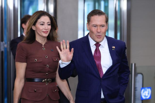US Ambassador to the United Nations Mike Waltz and his wife Julia Nesheiwat arrive for the 81st United Nations General Assembly at the United Nations Headquarters in New York, on September 22, 2026. (Photo by CHARLY TRIBALLEAU / AFP)