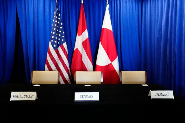 The room prepared for the signing ceremony of a security agreement between the United States, Denmark and Greenland is seen at the United Nations headquarters in New York on September 22, 2026, ahead of a meeting between US President Donald Trump and the leaders of Denmark and Greenland. (Photo by Mads Claus Rasmussen / Ritzau Scanpix / AFP) / Denmark OUT