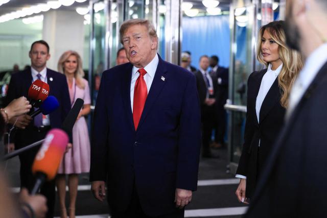 US President Donald Trump speaks briefly to the press as he arrives during the 81st United Nations General Assembly at the United Nations Headquarters in New York, on September 22, 2026. (Photo by CHARLY TRIBALLEAU / AFP)