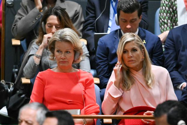 (L/R) Queen Mathilde of Belgium and Queen Máxima of the Netherlands attend the 81st United Nations General Assembly at the United Nations Headquarters in New York, on September 22, 2026. (Photo by ANGELA WEISS / AFP)