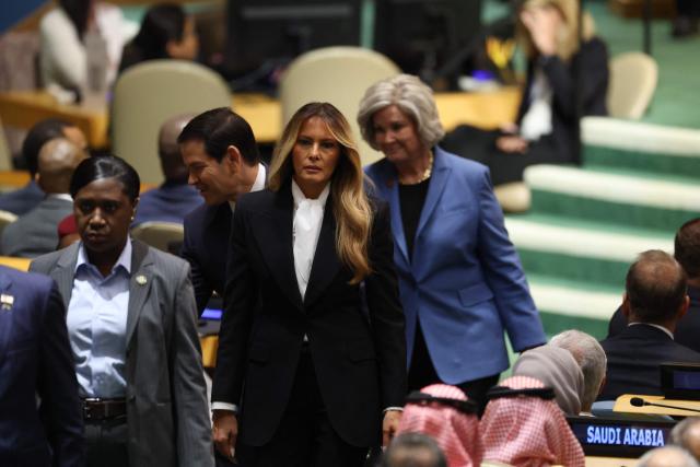 US First Lady Melania Trump, Secretary of State Marco Rubio and White House Chief of Staff Susie Wiles arrive to hear President Donald Trump address the 81st United Nations General Assembly at United Nations headquarters in New York on September 22, 2026. (Photo by TIMOTHY A. CLARY / AFP)