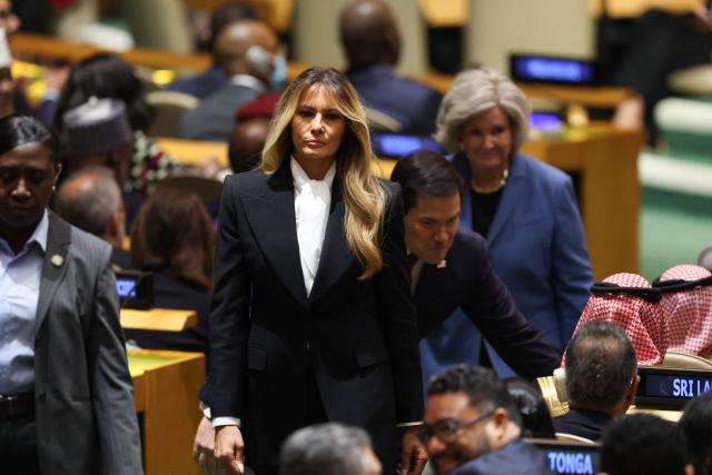 US Secretary of State Marco Rubio greeets members of the Saudi delegation as he arrives with First Lady Melania Trump, and White House Chief of Staff Susie Wiles to hear President Donald Trump address the 81st United Nations General Assembly at United Nations headquarters in New York on September 22, 2026. (Photo by TIMOTHY A. CLARY / AFP)