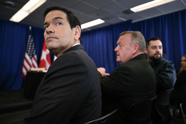 US Secretary of State Marco Rubio (L) looks on before US President Donald Trump, Denmark's Prime Minister Mette Frederiksen and Greenland's Prime Minister Jens-Frederik Nielsen arrive to sign a trilateral security deal on the sidelines of the 81st United Nations General Assembly in New York, on September 22, 2026. (Photo by Brendan SMIALOWSKI / AFP)