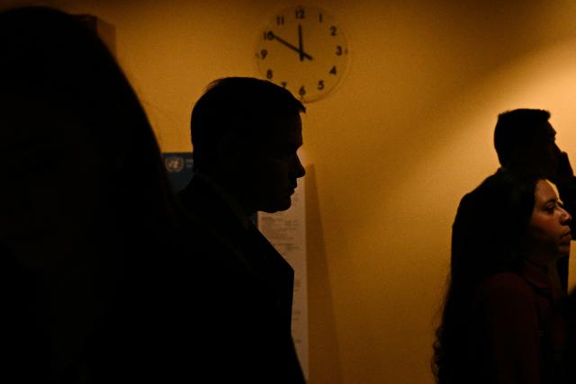 US Secretary of State Marco Rubio departs after US President Donald Trump, Denmark's Prime Minister Mette Frederiksen and Greenland's Prime Minister Jens-Frederik Nielsen signed a trilateral security deal on the sidelines of the 81st United Nations General Assembly in New York, on September 22, 2026. (Photo by Brendan SMIALOWSKI / AFP)