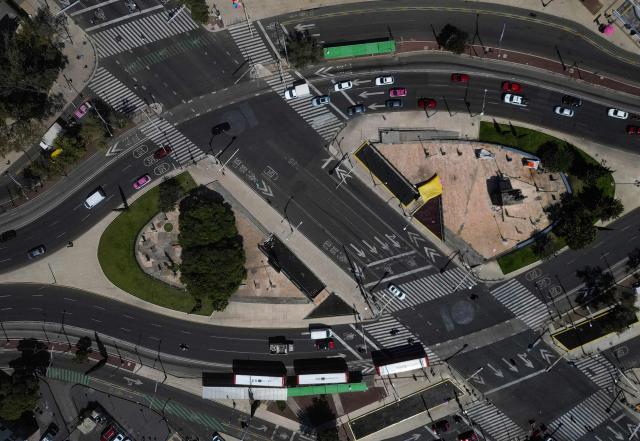Aerial view of Reforma avenue during World Car-Free Day in Mexico City on September 22, 2026. (Photo by Alfredo ESTRELLA / AFP)