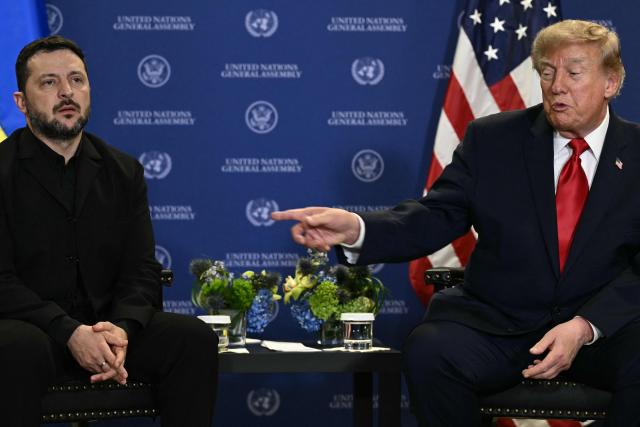 US President Donald Trump meets with Ukraine's President Volodymyr Zelensky on the sidelines of the 81st United Nations General Assembly in New York on September 22, 2026. (Photo by Brendan SMIALOWSKI / AFP)