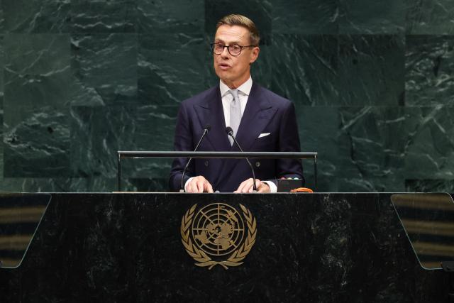 Finland's President Alexander Stubb speaks during the 81st United Nations General Assembly at the United Nations Headquarters in New York, on September 22, 2026. (Photo by TIMOTHY A. CLARY / AFP)