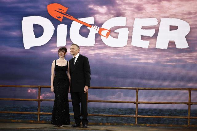 British actor Simon Pegg (R) poses upon arrival for the global premiere of the film 'Digger' in Leicester Square in central London on September 22, 2026. (Photo by Henry NICHOLLS / AFP)